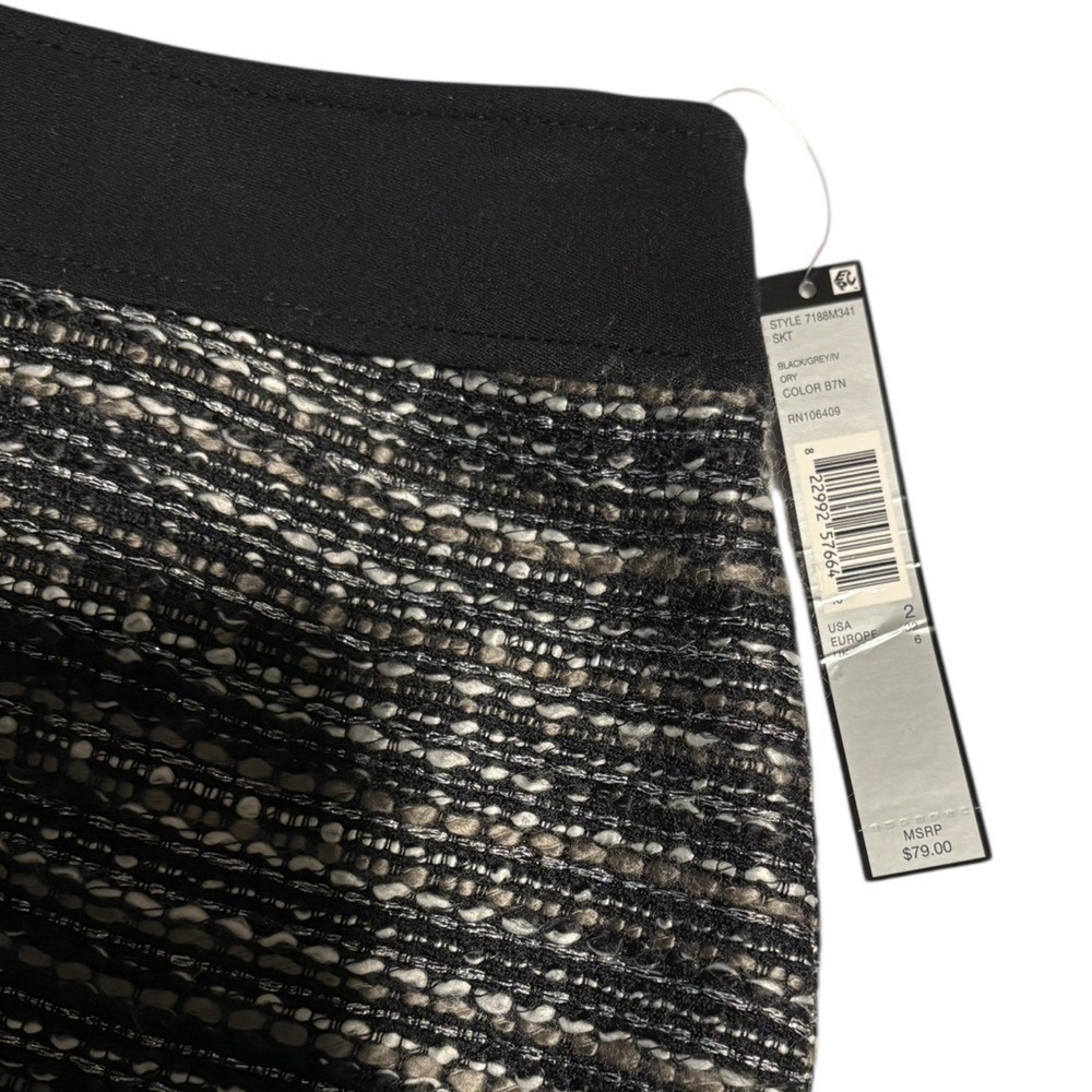 NWT Tahari Black & Gray Tweed Pencil Skirt Size 2 Fitted Y2K Clueless Classic - Picture 3 of 5